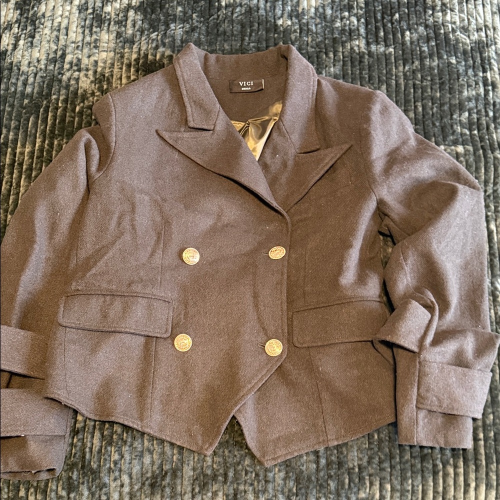 Vici Dark Brown Blazer with Metallic Details
